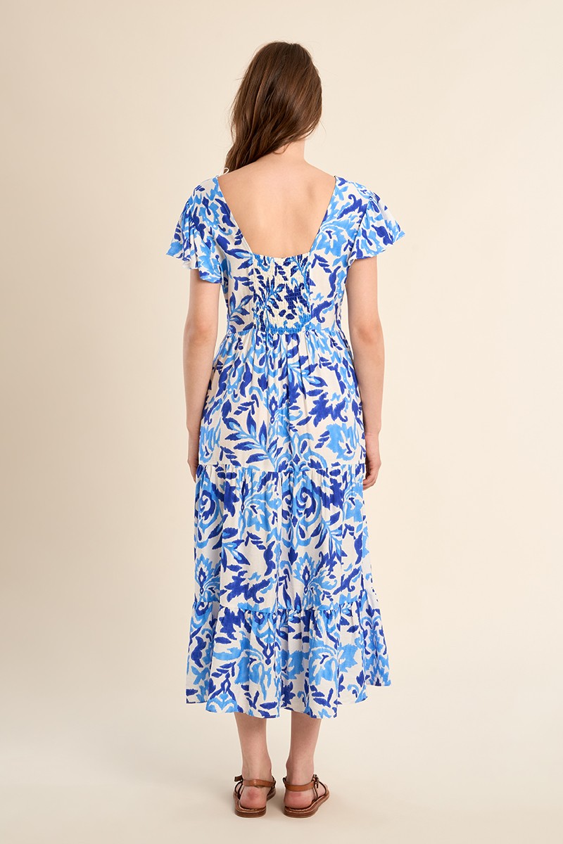 Molly Bracken blue floral maxi dress back view with elasticated waist