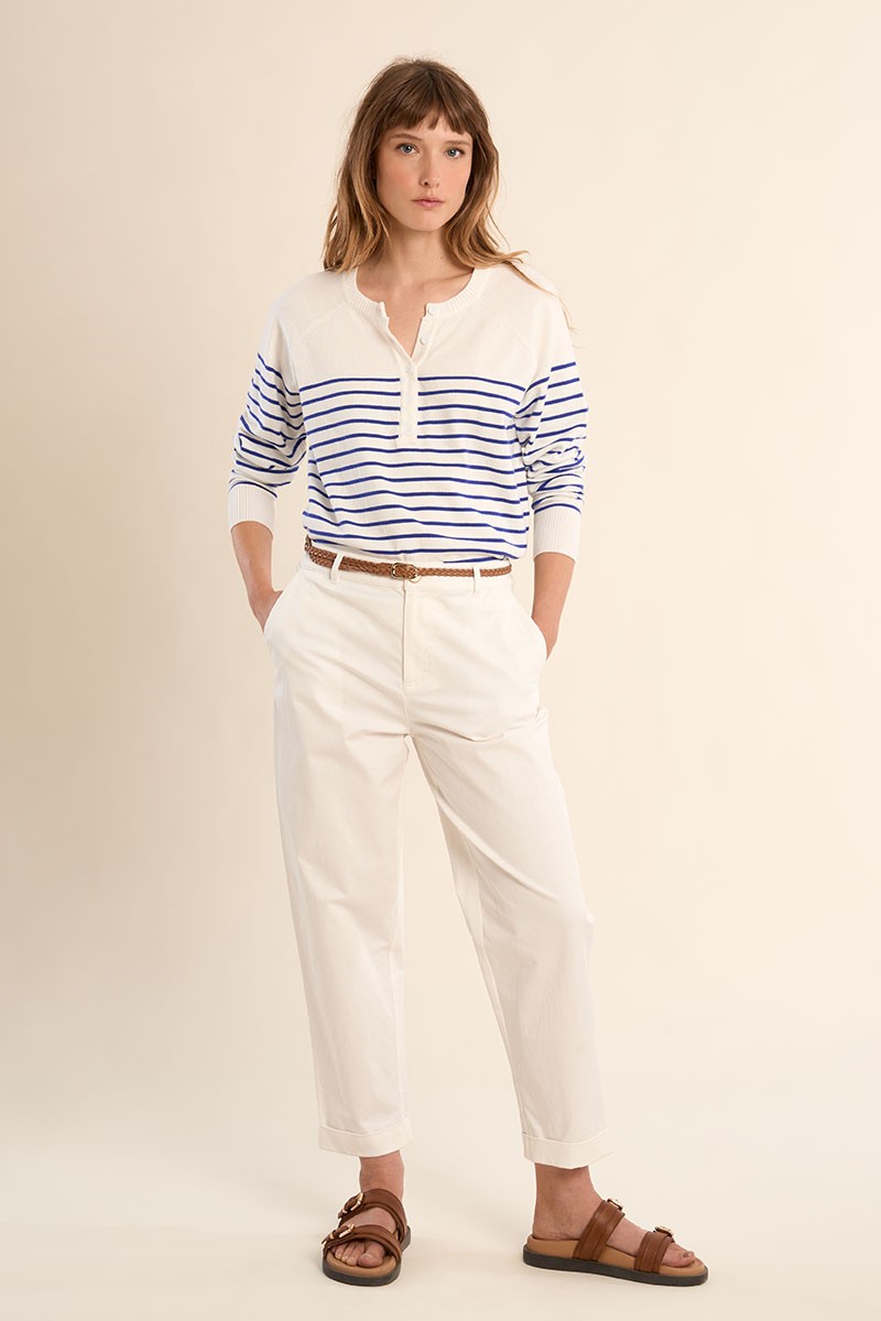 Molly Bracken high waisted carrot leg trousers off white front view