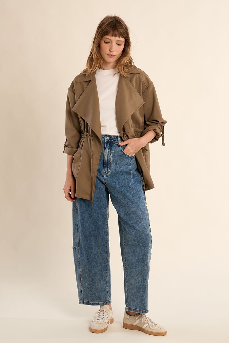 Molly Bracken lightweight trench style jacket in khaki, front view