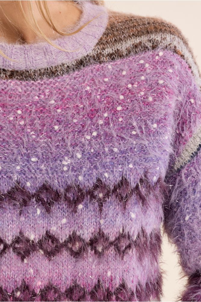 Molly Bracken purple fluffy knit jumper sparkle detail close-up