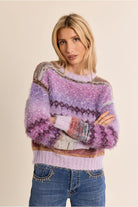 Molly Bracken women’s lilac and purple fluffy jumper on model