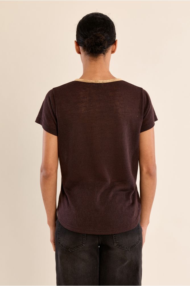 Molly Bracken brown iridescent trim T-shirt back view