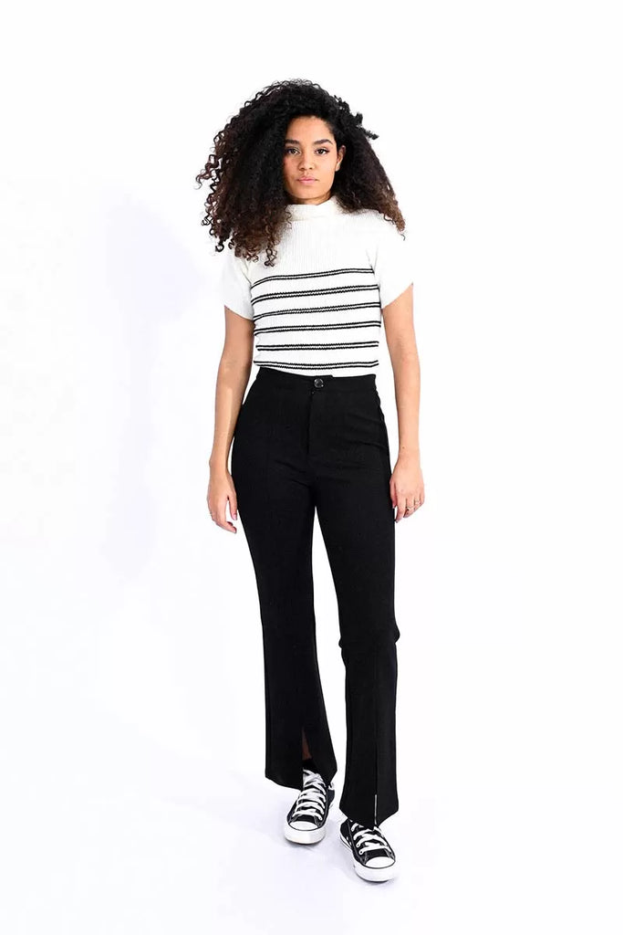 Molly Bracken Black Slip Cuff Flare Hem Trousers