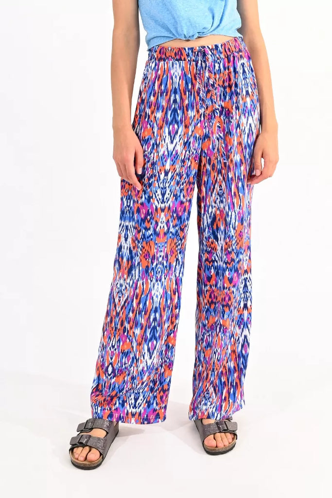 Molly Bracken Blue/Red Graphic Print Wide Leg Trousers