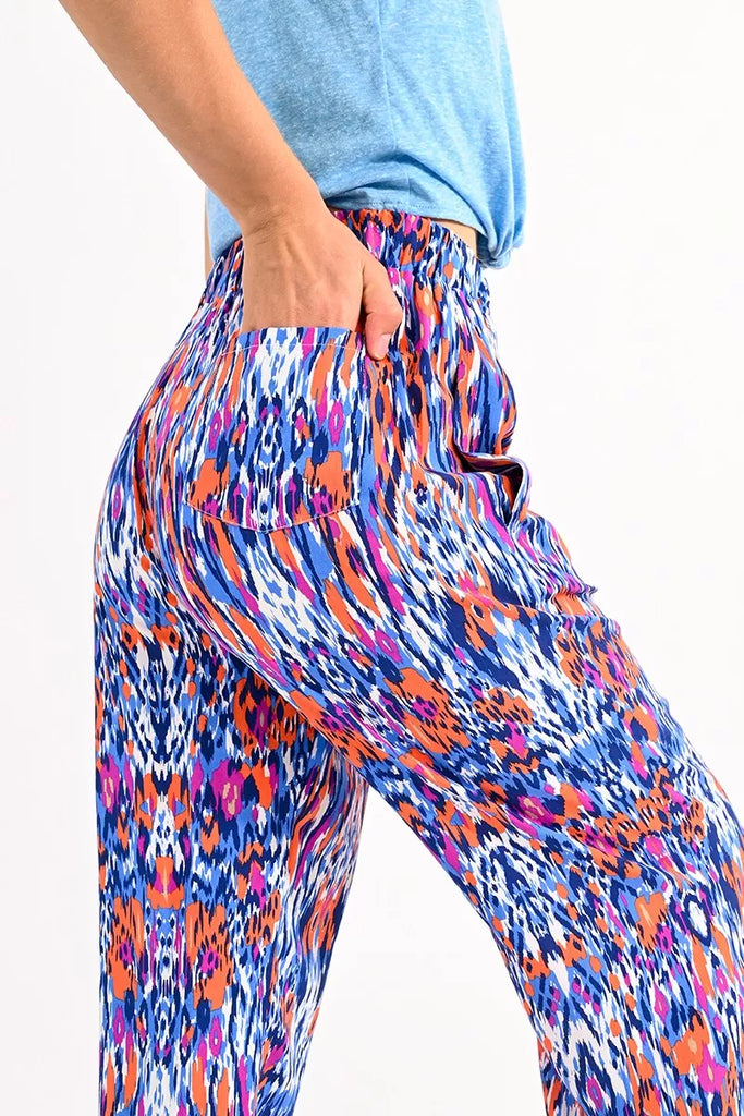 Molly Bracken Multicolour Graphic Print Wide Leg Trousers with Pockets On Back