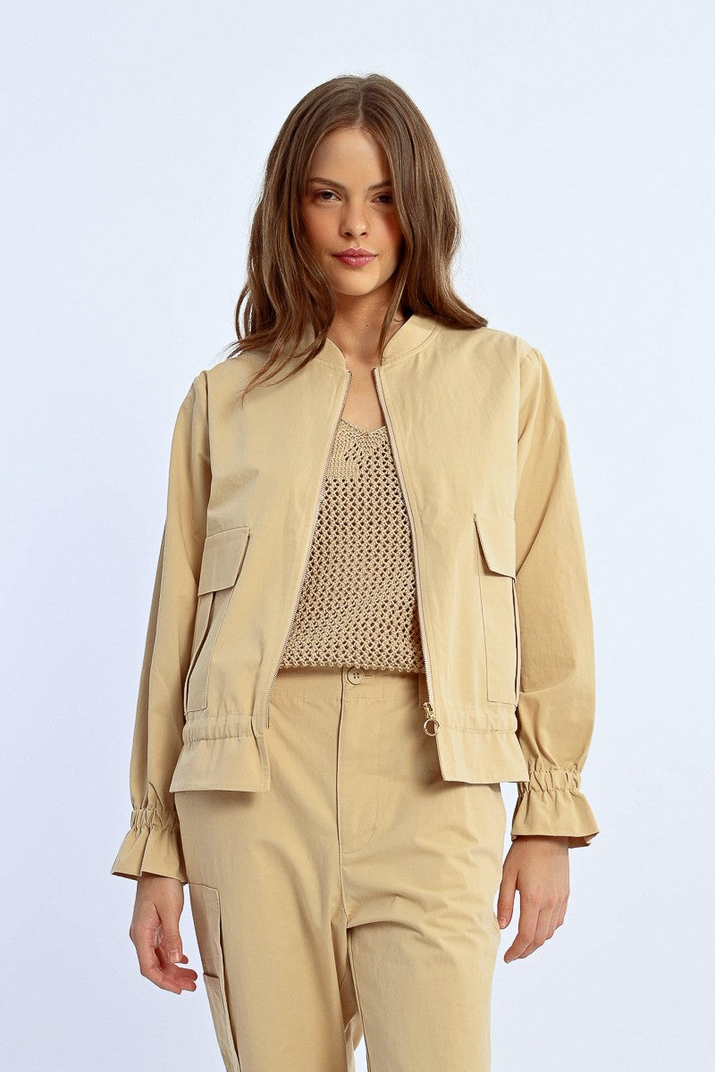 Molly Bracken Cotton Bomber Style Jacket In Beige