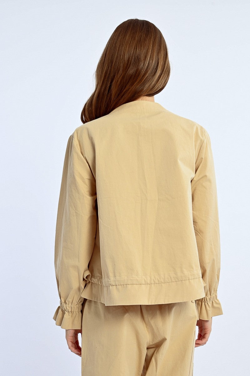 Molly Bracken Beige Cotton Bomber Style Jacket From the Back 