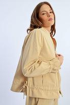 Molly Bracken Beige Cotton Bomber Style Jacket 