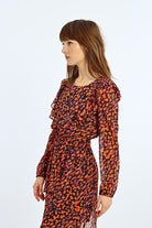 Molly Bracken Orange/Black Graphic Print Chiffon Mini Dress