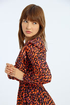 Molly Bracken Orange/Black Short Graphic Print Chiffon Dress