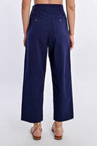 Molly Bracken Navy High Waist Straight Leg Trousers - Back