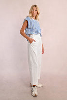 Molly Bracken High Waisted Straight Leg Patch Pocket Trousers In White 