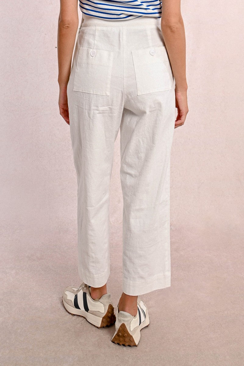 Molly Bracken High Waist Straight Leg Trousers From Back - White 