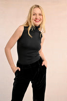 Molly Bracken Black Velvet Tapered Leg Trousers With Pockets