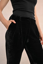 Molly Bracken Black Velvet Tapered Leg Trousers With Pockets