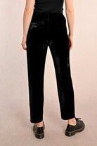 Molly Bracken Black Velvet Tapered Leg Trousers From The Back 