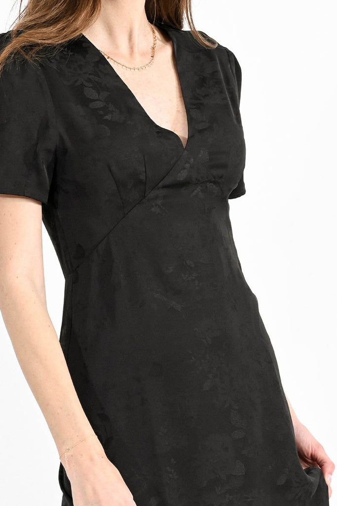  Molly Bracken Black Brocade Print V-Neck Maxi Dress