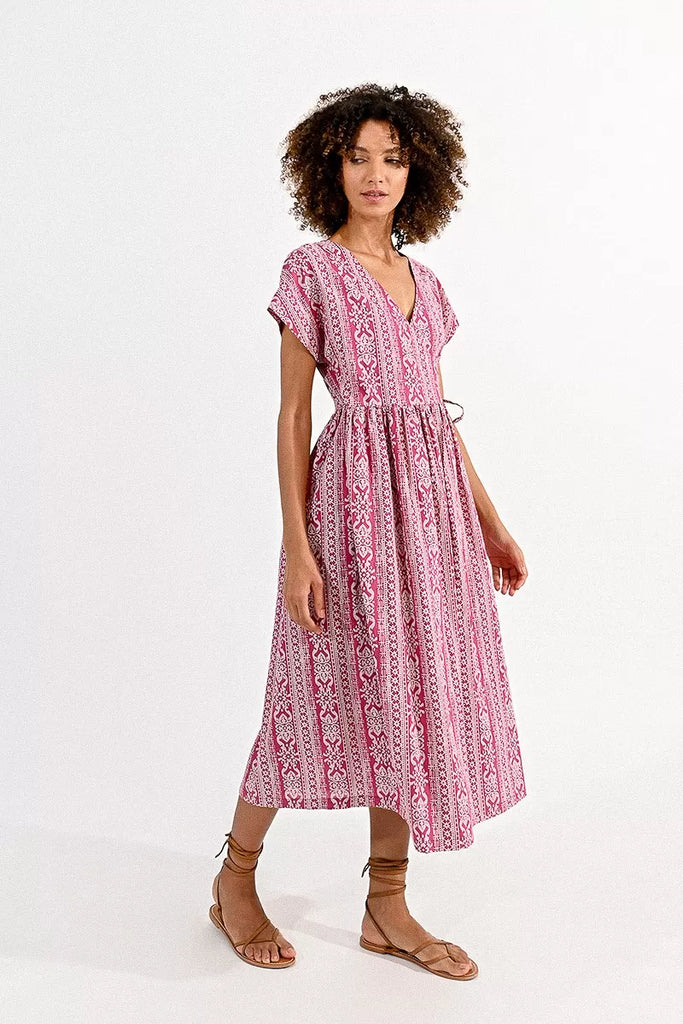 Molly Bracken Pink Ethnic Print Wrap Style Day Dress