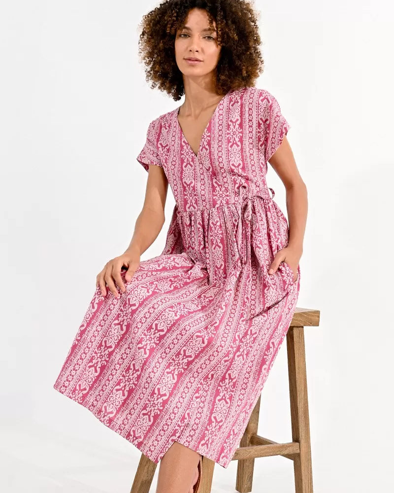 Molly Bracken Pink Ethnic Print Wrap Style Midi Dress