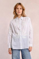Molly Bracken white oversized shirt with tonal palm embroider