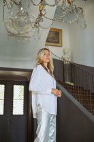 Molly Bracken Long White Relaxed Fit Shirt With Sparkly Stones