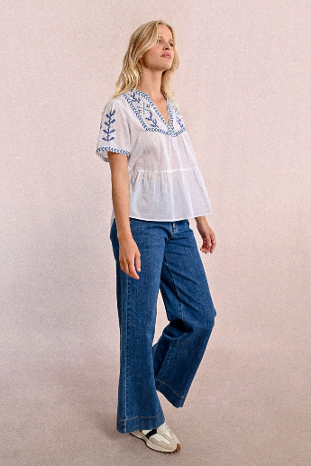 Molly Bracken Lightweight Embroidered Cotton Poplin Top