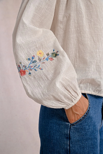 Molly Bracken Embroidered Sleeve Boho Blouse
