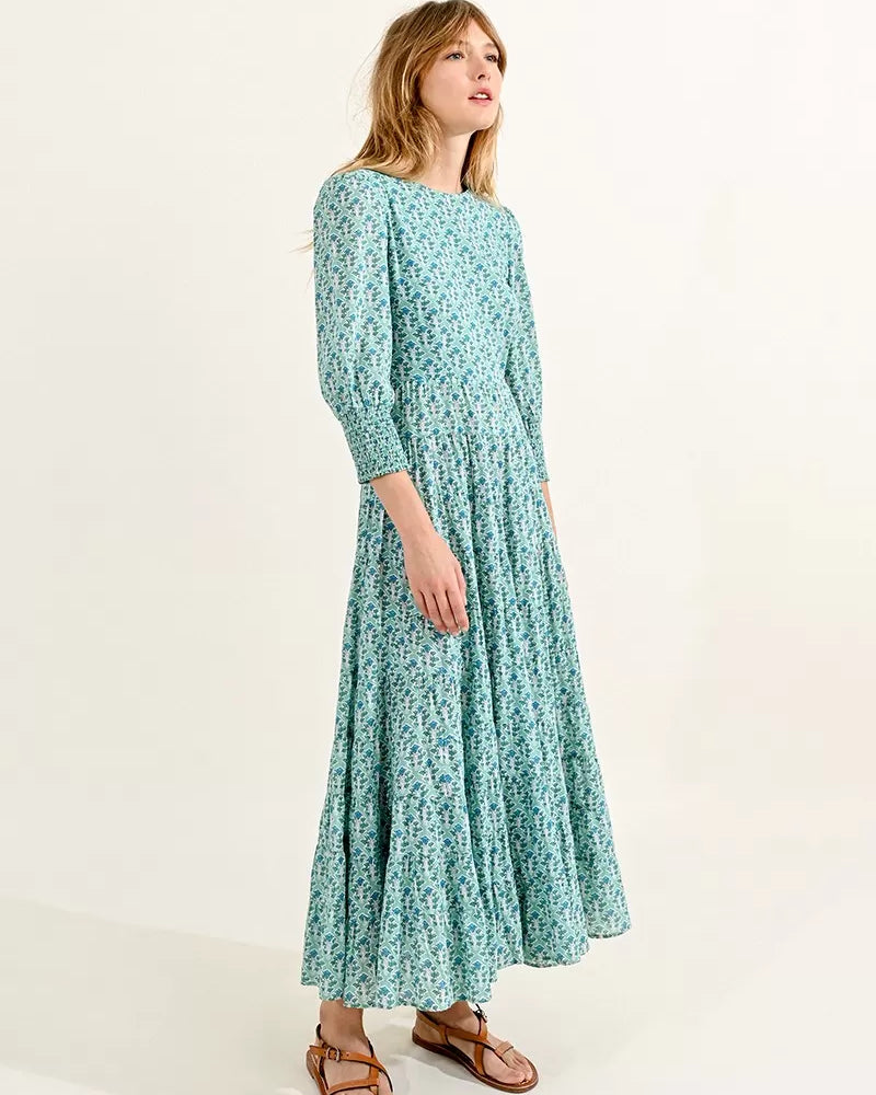 Molly Bracken Mixi Green Print Cotton Long Sleeve Maxi Dress