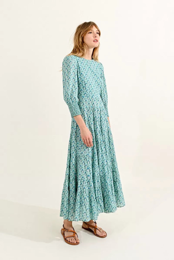 Molly Bracken Mixi Green Print Cotton Long Sleeve Maxi Dress