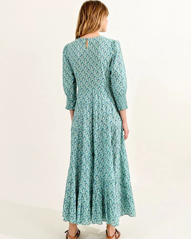 Molly Bracken Mixi Green Cotton Long Sleeve Maxi Dress From Back