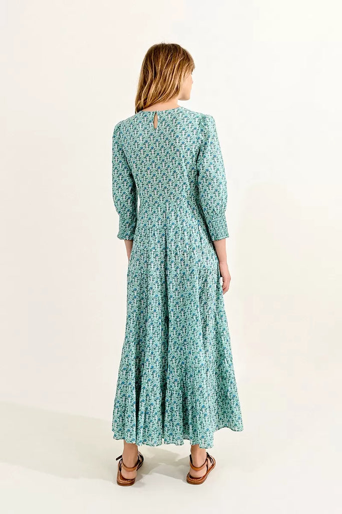 Molly Bracken Mixi Green Cotton Long Sleeve Maxi Dress From Back