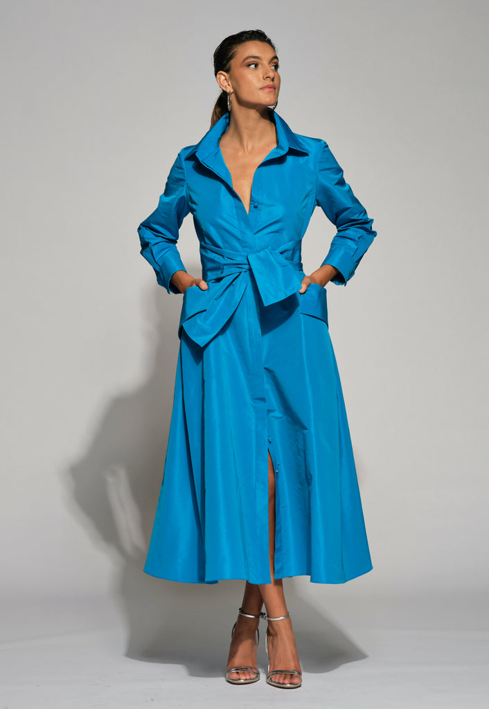 Moskada. Amanda Blue A-line Belted Midi Dress