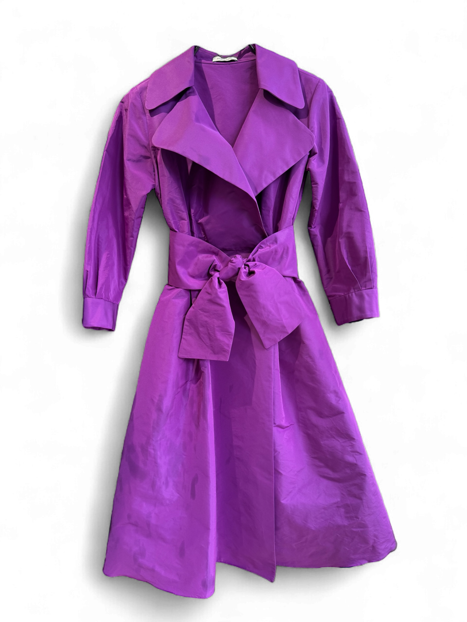 Flat lay of belted purple A-line dress for weddings and events