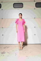 Moskada Lerma elegant pink midi dress womens occasion 