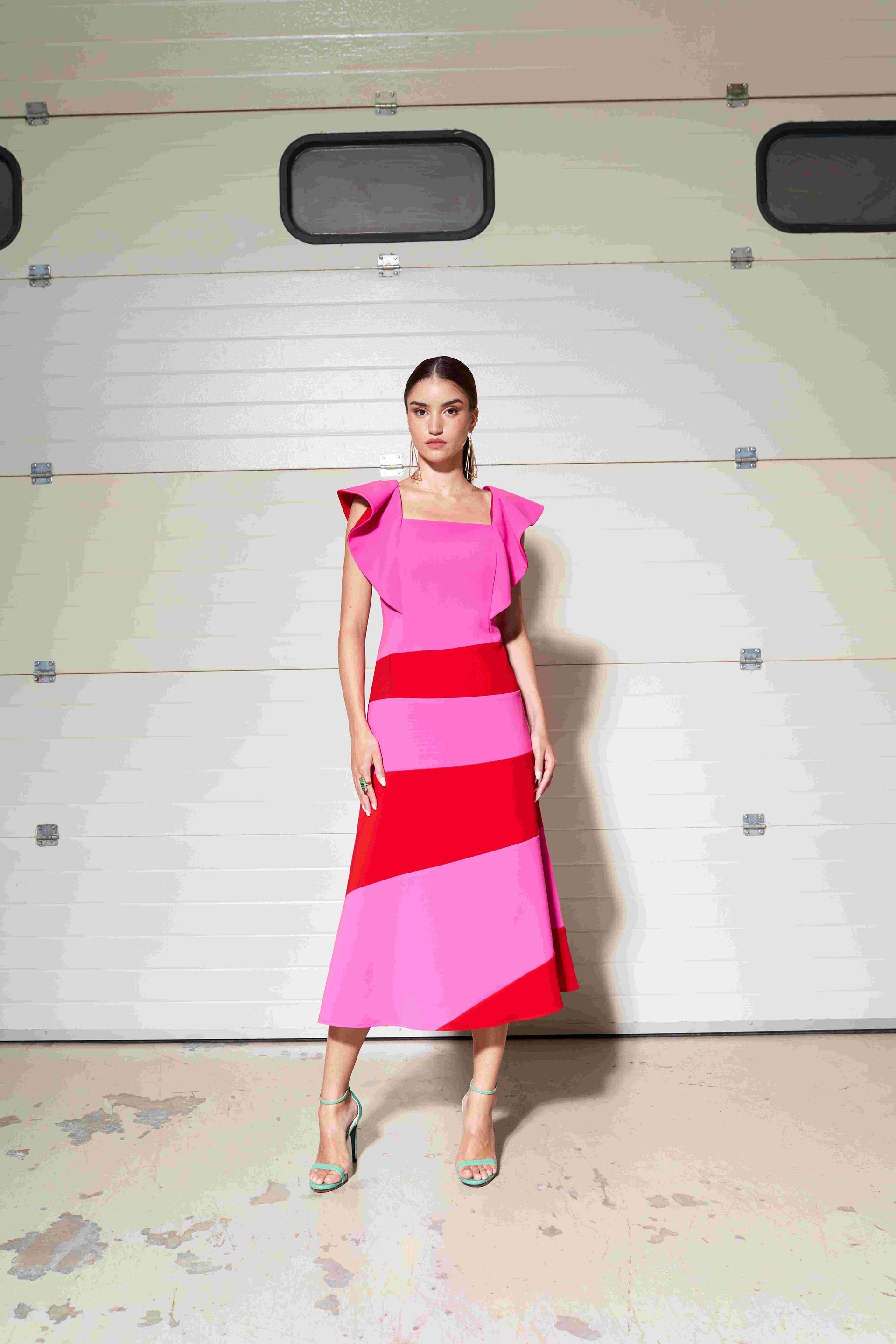 Moskada Pink Two-Tone A-Line Midi Dress