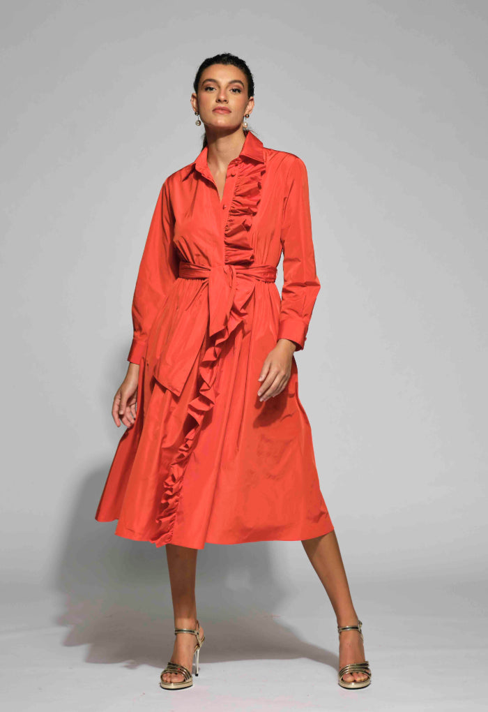 Moskada Angela Orange Belted A-Line Frill Dress
