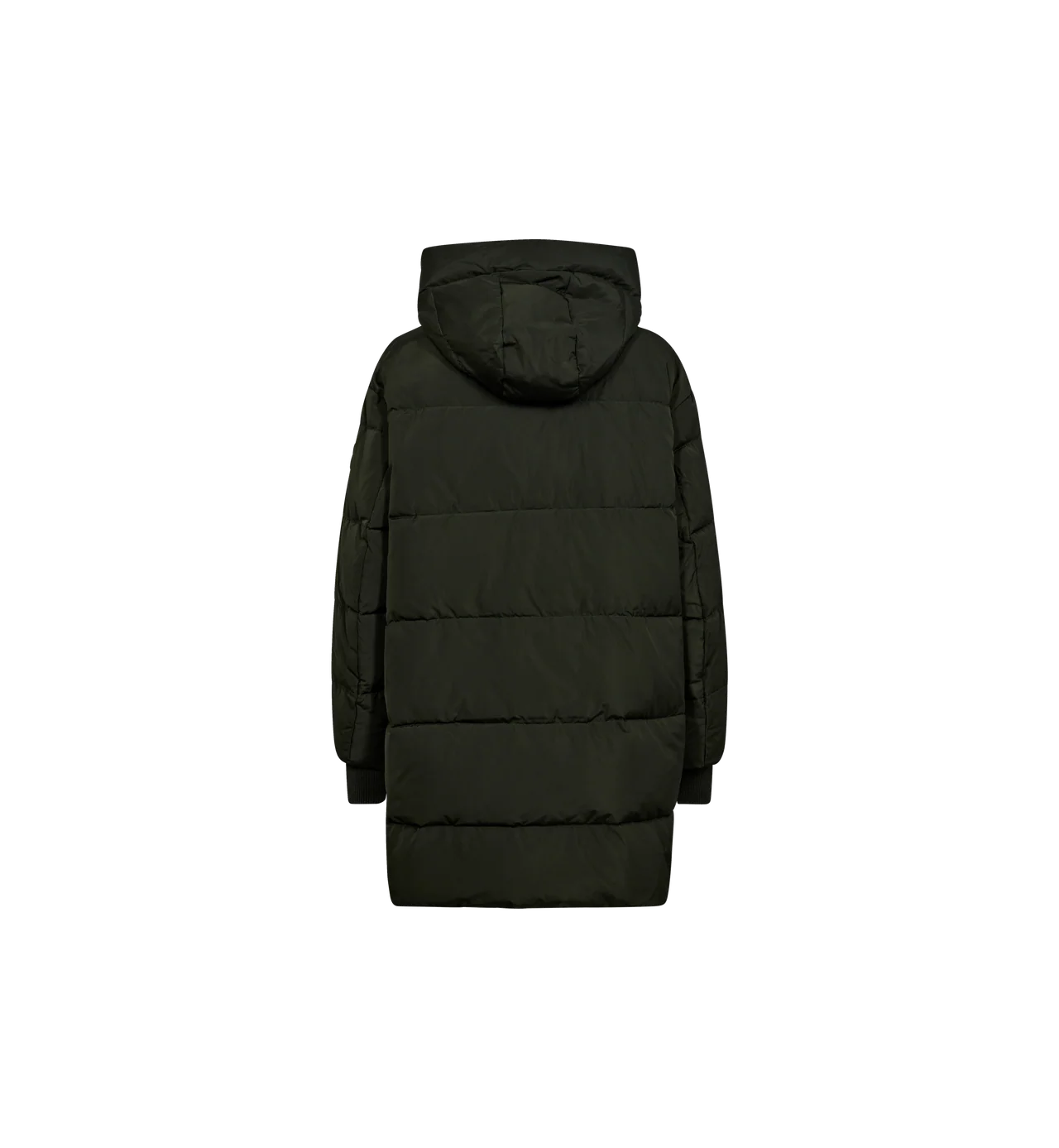 Mos Mosh Nova long women’s down coat in khaki with large hood on back 