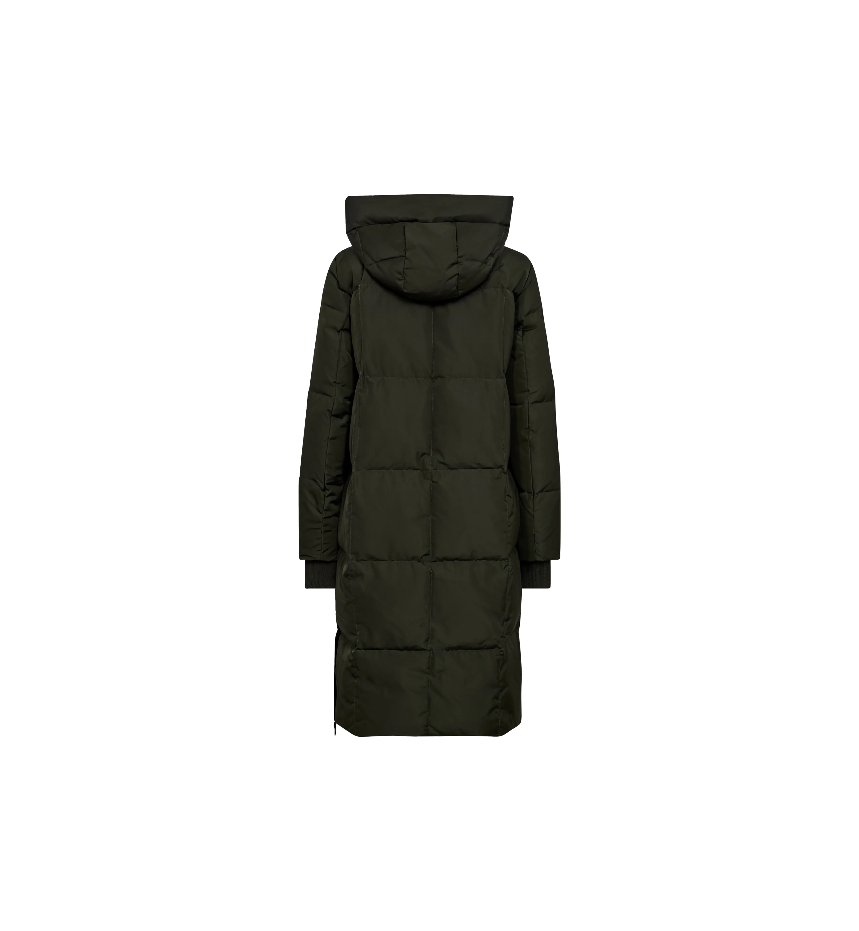 MOS MOSH Nova Square olive green hooded down coat – back product view