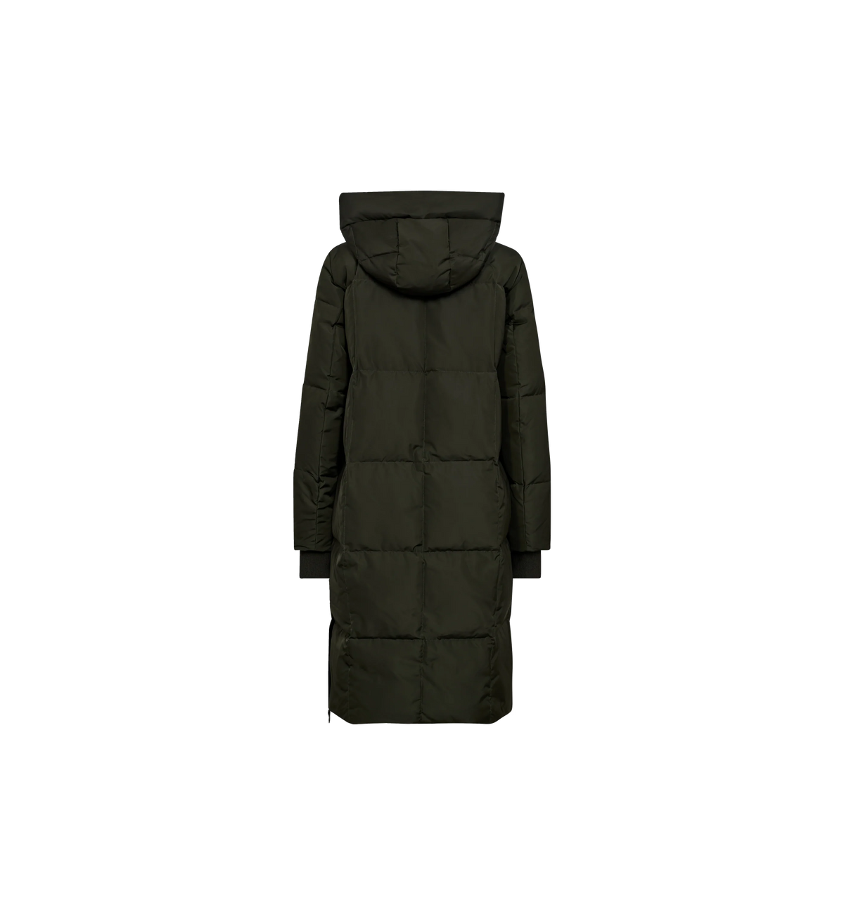 MOS MOSH Nova Square olive green hooded down coat – back product view