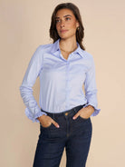 Mosmosh Mattie Shirt With Frill Cuffs In Light Blue