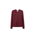 Mos Mosh Thora burgundy relaxed V-neck knit jumper front view