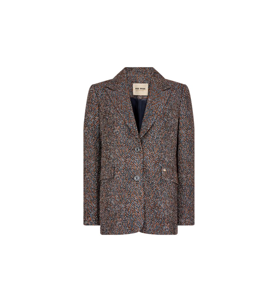 Mos Mosh Ivory Roly Tweed Style Blazer In Brown