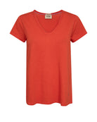Mos Mosh Tulli orange V-neck cotton T-shirt front view