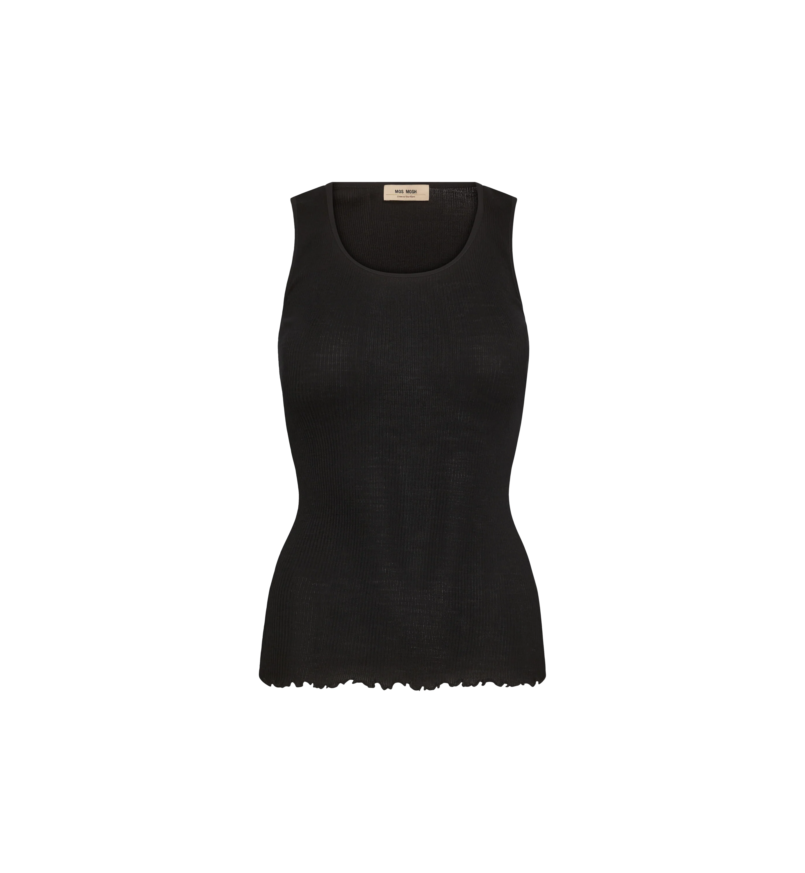 Mos Mosh Elaine tank in black silk blend with frill hem detail