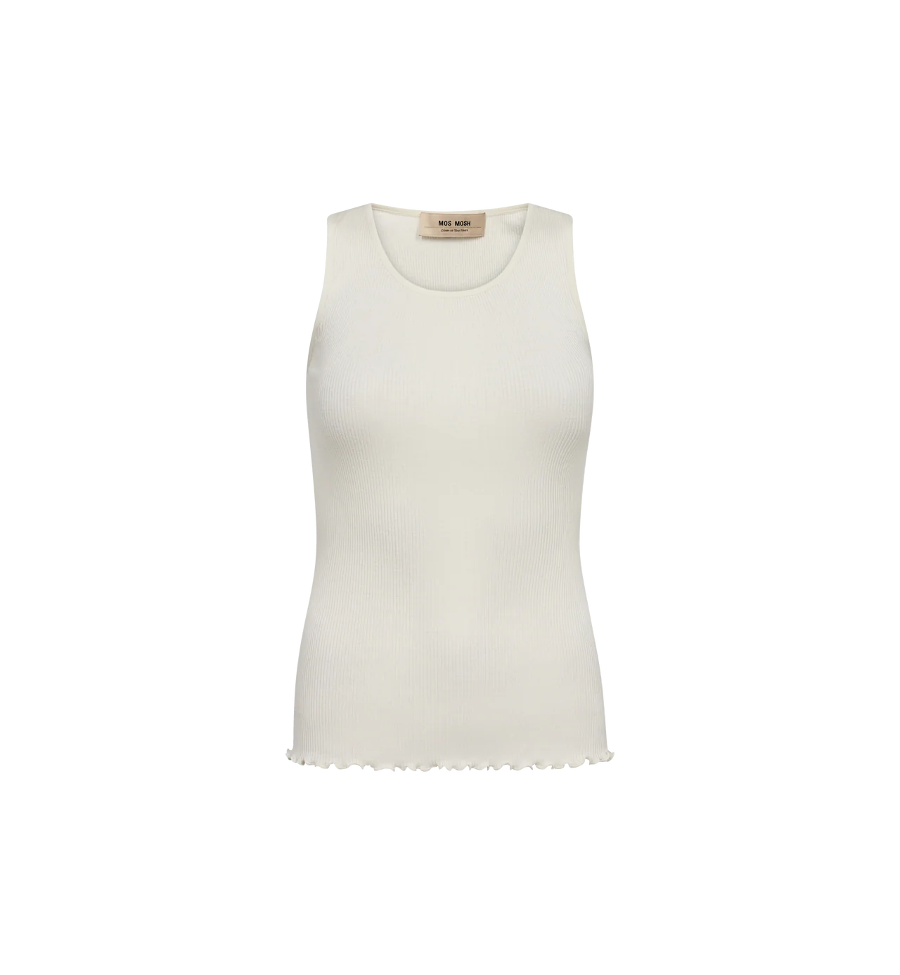 Flat lay of Mos Mosh Elaine vest in beige ribbed silk blend