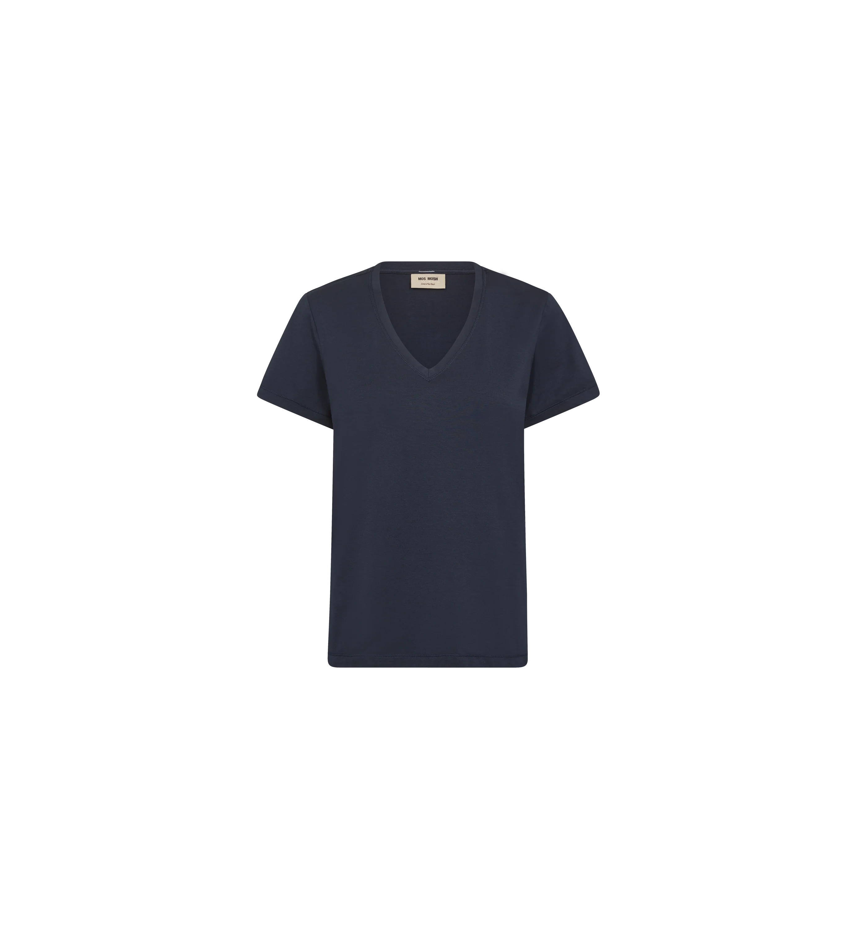 Close-up of Mos Mosh Dala navy V-neck T-shirt