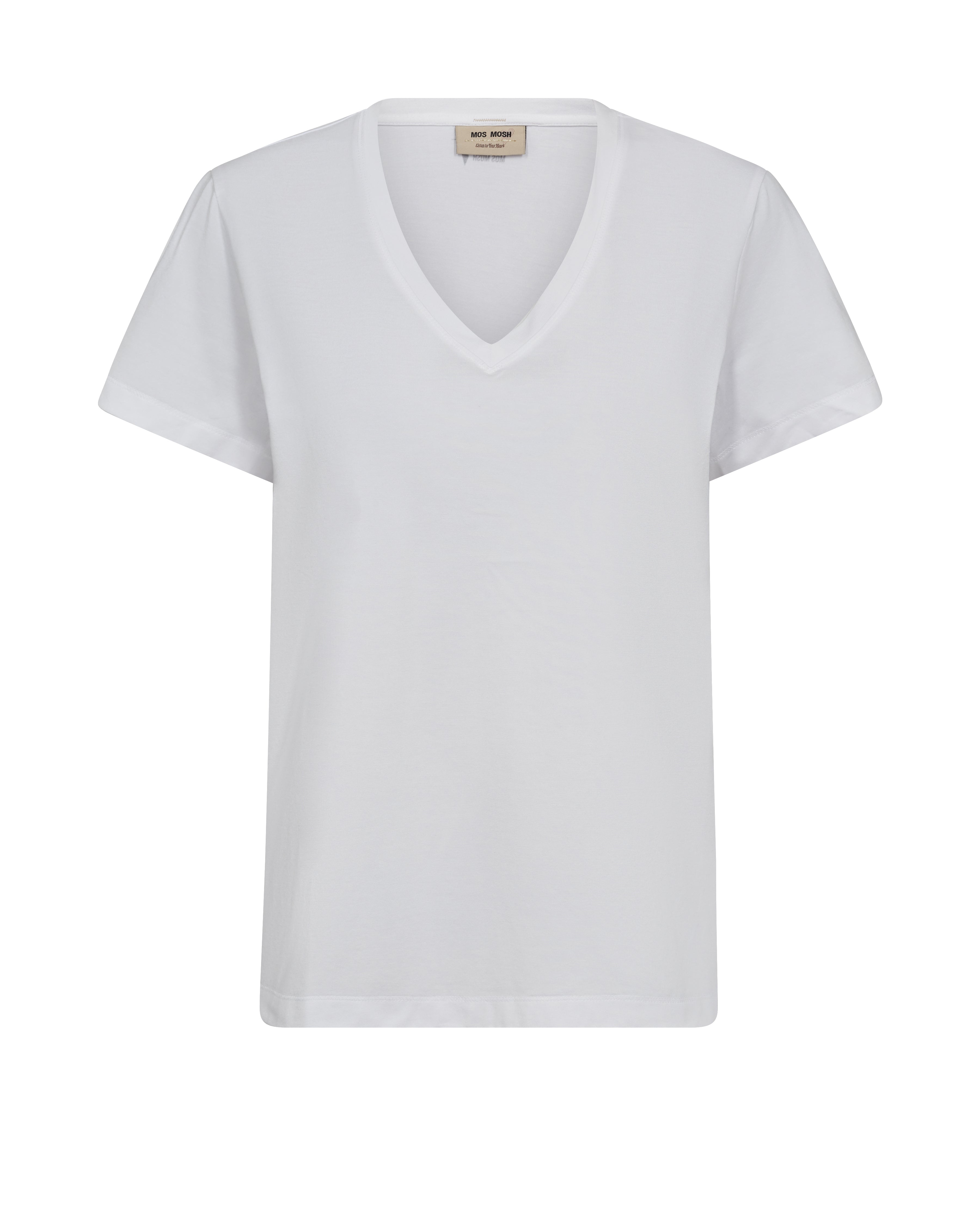 Mos Mosh Dala white V-neck basic T-shirt front view