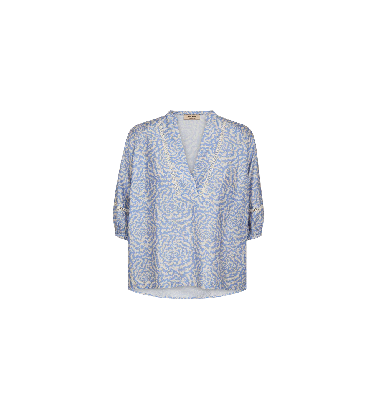 Mosmosh Aleyna Saku V Neck Blue Printed Blouse