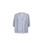 Mosmosh Aleyna Saku V Neck Blue Printed Blouse