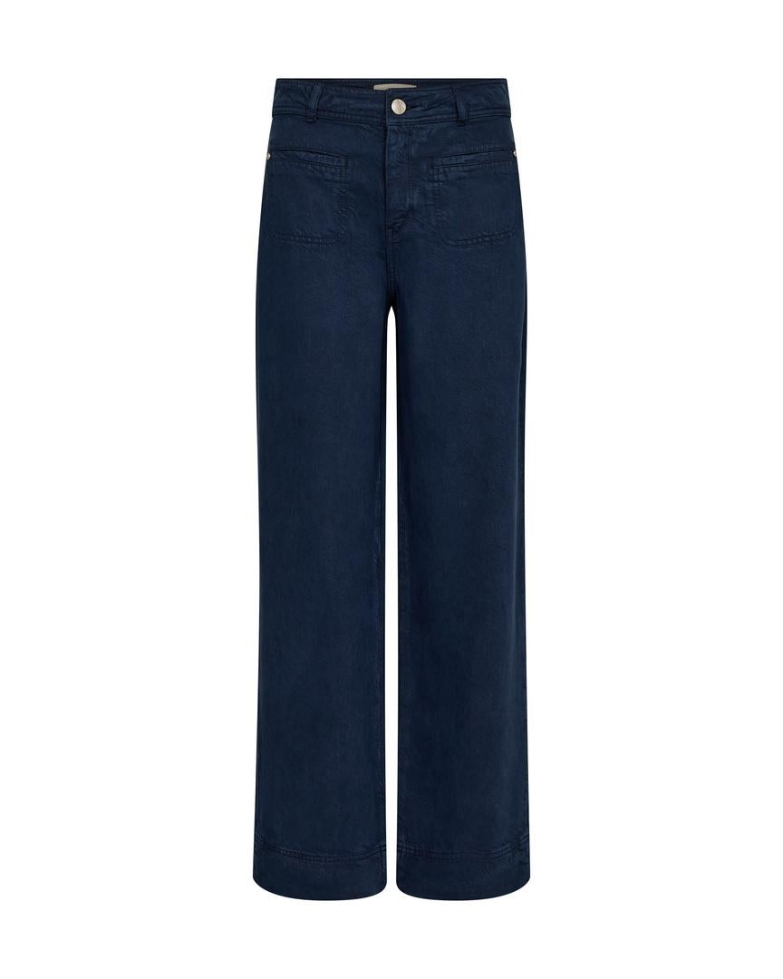 Flat lay of Mos Mosh wide-leg trousers in dark navy blue